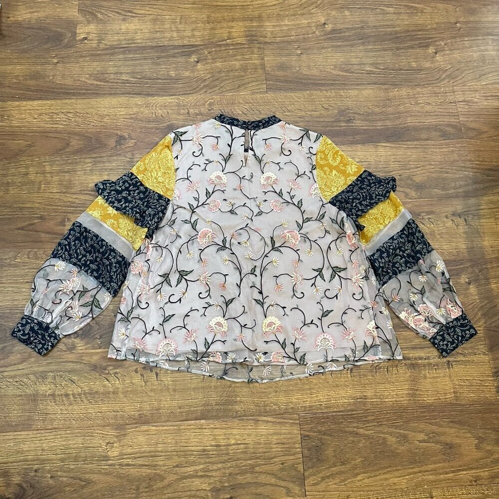 Anthropologie Let Me Be Love Actually Patchwork Silk Blouse - Picture 6 of 10